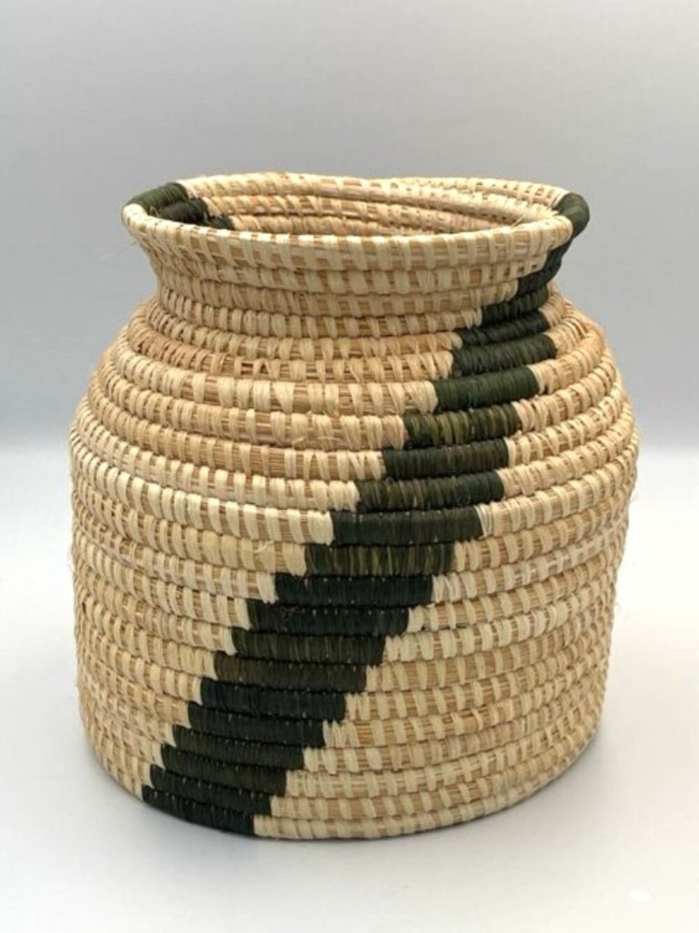 Hand Woven Natural Basket Coiled Beige & Green Decor Neutral